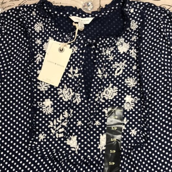 Lucky Brand Polka Dot Embroidered Yoke Top - Picture 4 of 7